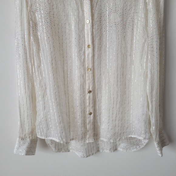 JUICY Couture Silk Button Down Shirt Sheer w Metallic Fiber Pinstripes XS - Picture 5 of 13